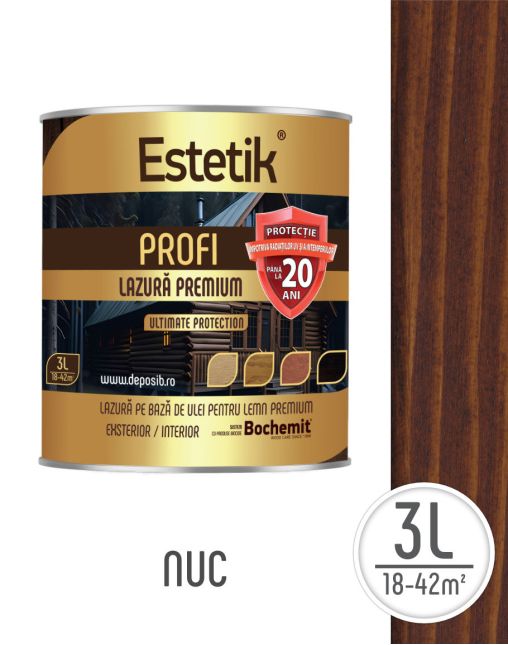 Lazura lemn ESTETIK PROFI 3L NUC, protectie avansata UV