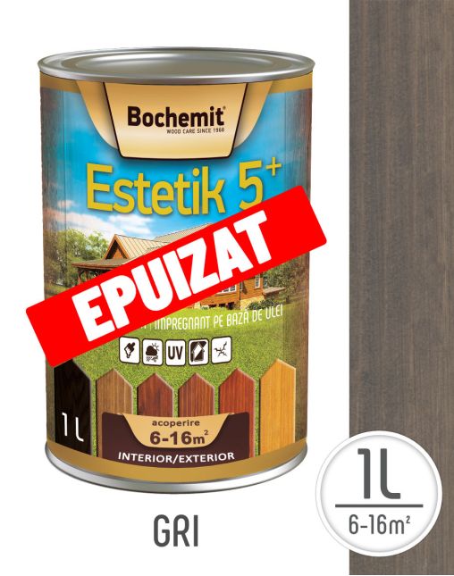 Lazura lemn BOCHEMIT ESTETIK CLASIC 1L GRI, protectie UV