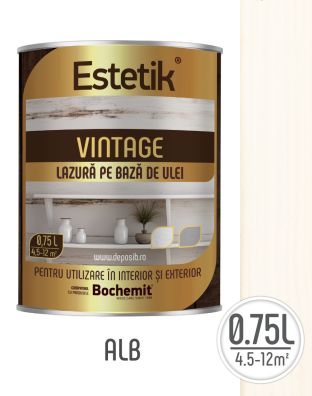 Lazura lemn ESTETIK VINTAGE 0.75L ALB, protectie UV