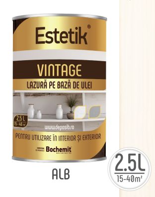 Lazura lemn ESTETIK VINTAGE 2.5L ALB, protectie UV
