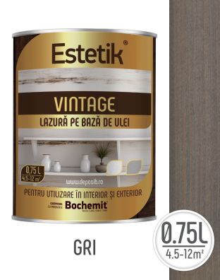 Lazura lemn ESTETIK VINTAGE 0.75L GRI, protectie UV