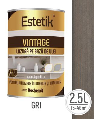 Lazura lemn ESTETIK VINTAGE 2.5L GRI, protectie UV