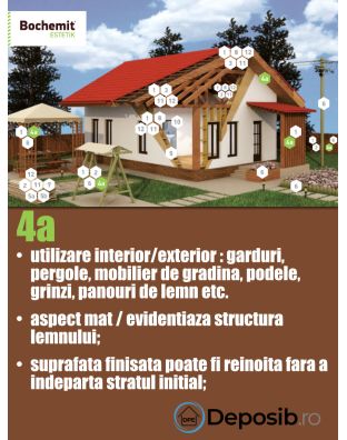 Lazura lemn BOCHEMIT ESTETIK CLASIC 5L GRI, protectie UV