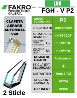 Fereastra mansarda balcon FAKRO FGH-V P2, lemn de pin, 2 sticle