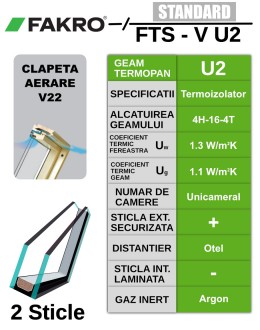Fereastra mansarda FAKRO FTS-V U2, lemn de pin, 2 sticle