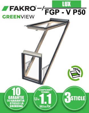 Fereastra mansarda balcon FAKRO FGP-V P50, lemn de pin, 3 sticle
