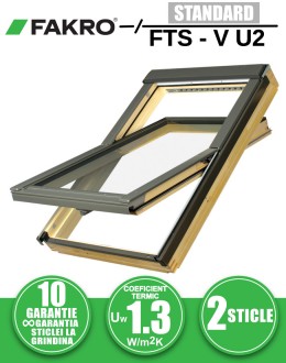 Fereastra mansarda FAKRO FTS-V U2, lemn de pin, 2 sticle
