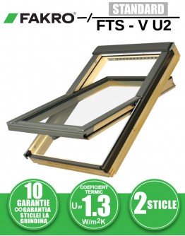 Fereastra mansarda FAKRO FTS-V U2, lemn de pin, 2 sticle