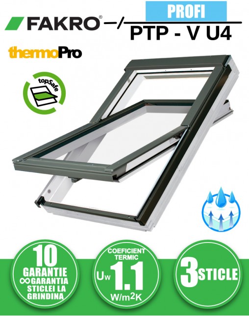 Fereastra mansarda FAKRO PTP-V U4, din PVC, 3 sticle