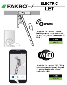 Fakro LET scara pod electrica, din metal, cu actionare prin Wifi sau Z-Wave