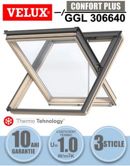 Fereastra mansarda VELUX GGL 306640, evacuare fum, lemn de pin, 3 sticle