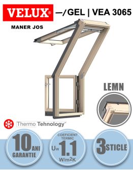 Fereastra mansarda iesire terasa VELUX GEL | VEA  3065, lemn de pin, 3 sticle