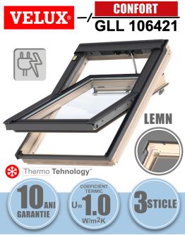 Fereastra mansarda VELUX GLL 106121, actionare electrica, lemn, 3 sticle