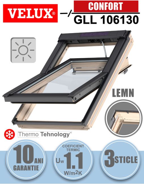 Fereastra mansarda VELUX GLL 106130, actionare solara, lemn, 3 sticle