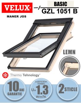 Fereastra mansarda VELUX GZL 1051B, lemn, 2 sticle, maner jos