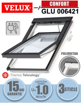 Fereastra mansarda VELUX GLU 006421, electrica, poliuretan, 3 sticle