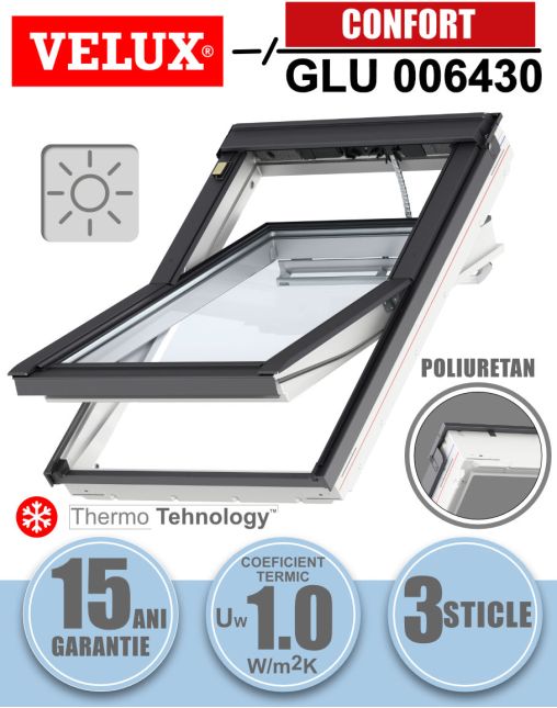 Fereastra mansarda VELUX GLU 006430, solara, poliuretan, 3 sticle