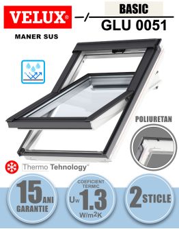 Fereastra mansarda VELUX GLU 0051, poliuretan, 2 sticle, maner sus