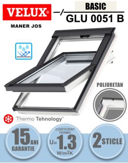 Fereastra mansarda VELUX GLU 0051B, poliuretan, 2 sticle, maner jos