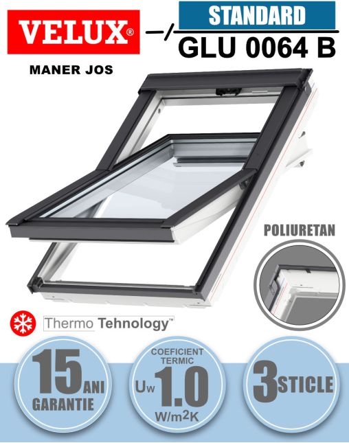 Fereastra mansarda VELUX GLU 0064 B, poliuretan, maner jos