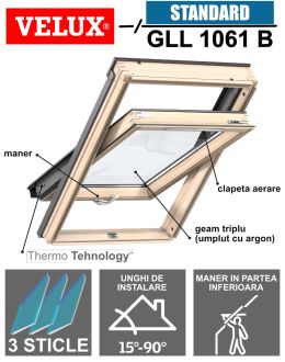 Fereastra mansarda VELUX GLL 1061B, lemn, 3 sticle, maner jos