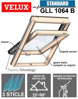 Fereastra mansarda VELUX GLL 1064 B, lemn pin, maner jos