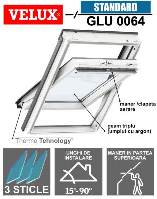 Fereastra mansarda VELUX GLU 0064, poliuretan, maner sus