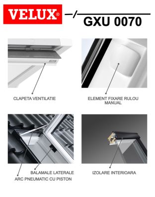 VELUX GXU 0070 - fereastra mansarda, iesire acoperis, poliuretan, 2 sticle
