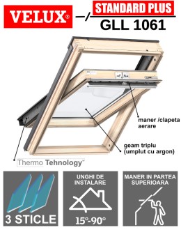 Fereastra mansarda Velux GLL 1061, lemn de pin, 3 sticle, maner sus