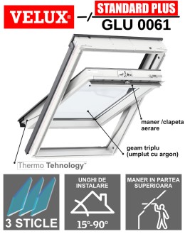 Fereastra mansarda Velux GLU 0061, poliuretan, 3 sticle, maner sus