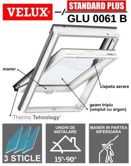 Fereastra mansarda Velux GLU 0061B, poliuretan, 3 sticle, maner jos