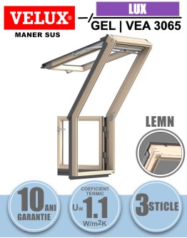 Fereastra mansarda iesire terasa VELUX GEL | VEA  3065 CABRIO, lemn de pin, 3 sticle, 78x140
