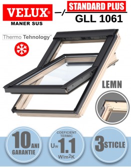 Fereastra mansarda Velux GLL 1061, lemn de pin, 3 sticle, maner sus