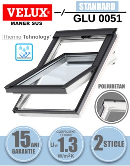 Fereastra mansarda Velux GLU 0051, poliuretan, 2 sticle, maner sus