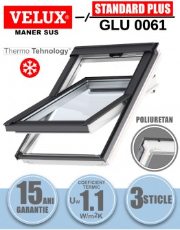 Fereastra mansarda Velux GLU 0061, poliuretan, 3 sticle, maner sus