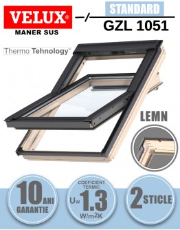 Fereastra mansarda Velux GZL 1051 lemn pin, 2 sticle, maner sus