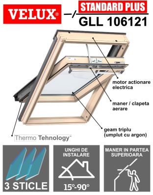 Fereastra mansarda VELUX GLL 106121, actionare electrica, lemn, 3 sticle
