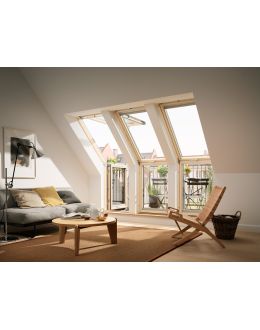 Fereastra mansarda iesire terasa VELUX GEL | VEA  3065, lemn de pin, 3 sticle