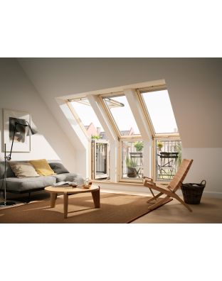 Fereastra mansarda iesire terasa VELUX GEL | VEA  3065, lemn de pin, 3 sticle