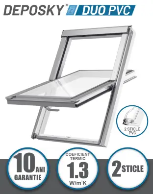 Fereastra mansarda DEPOSKY DUO PVC, 2 sticle, maner jos