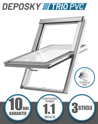 Fereastra mansarda DEPOSKY TRIO PVC 3 sticle, maner jos