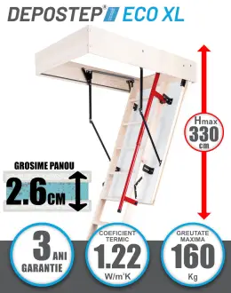 Scara pod DEPOSTEP ECO XL chepeng pod pliabil din lemn, maner telescopic, H max 330 cm