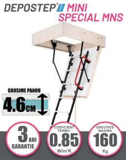 Scara pod DEPOSTEP MINI SPECIAL MNS scurta, metalica cu trepte din lemn, H max 260-265 cm