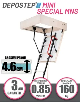 Scara pod DEPOSTEP MINI SPECIAL MNS scurta, metalica cu trepte din lemn, H max 260-265 cm