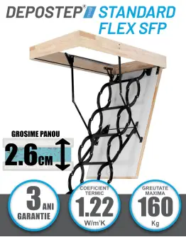 Scara pod DEPOSTEP STANDARD FLEX SFP metalica tip pantograf cu toc de lemn