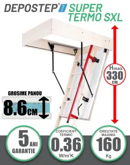 Scara pod DEPOSTEP SUPER TERMO SXL chepeng pod pliabil din lemn, maner telescopic, H max 330 cm