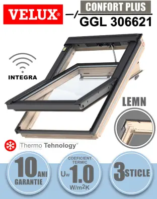Fereastra mansarda VELUX INTEGRA GGL 306621, electrica, lemn de pin, 3 sticle