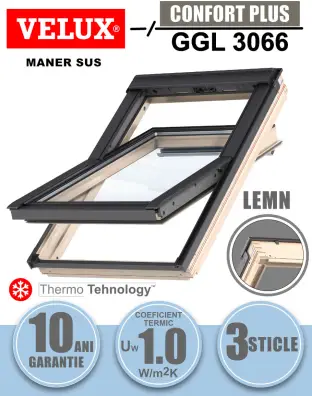 Fereastra mansarda VELUX GGL 3066, lemn de pin, 3 sticle, maner sus