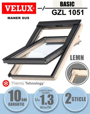 Fereastra mansarda VELUX GZL 1051 lemn pin, 2 sticle, maner sus
