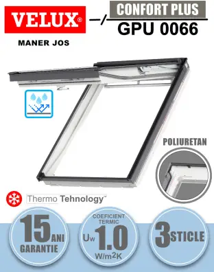 Fereastra mansarda VELUX GPU 0066, dubla deschidere, poliuretan, 3 sticle